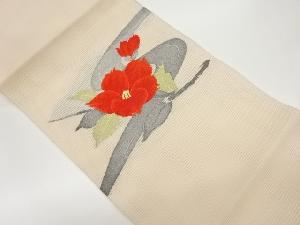 絽綴れ流水・椿模様織出し名古屋帯